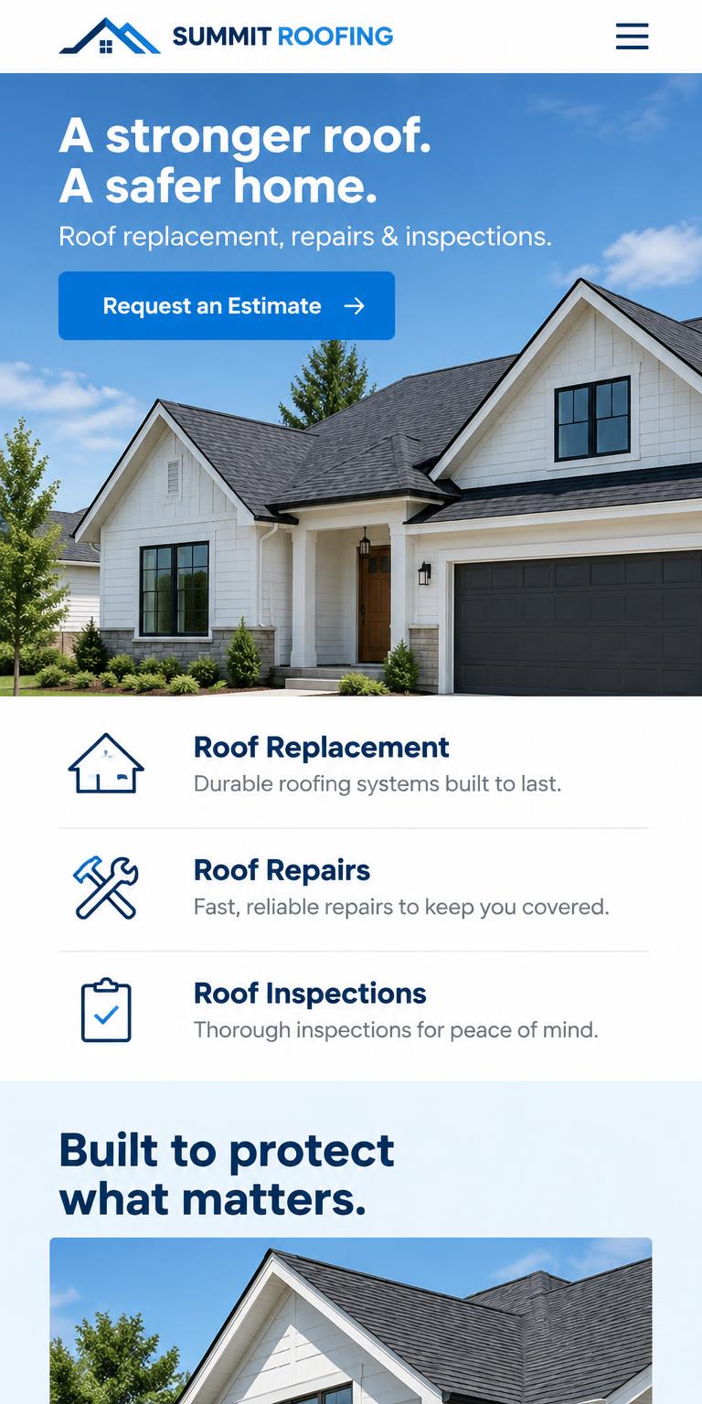 Roofing Website Concept — mobile website preview for Contractors & Construction