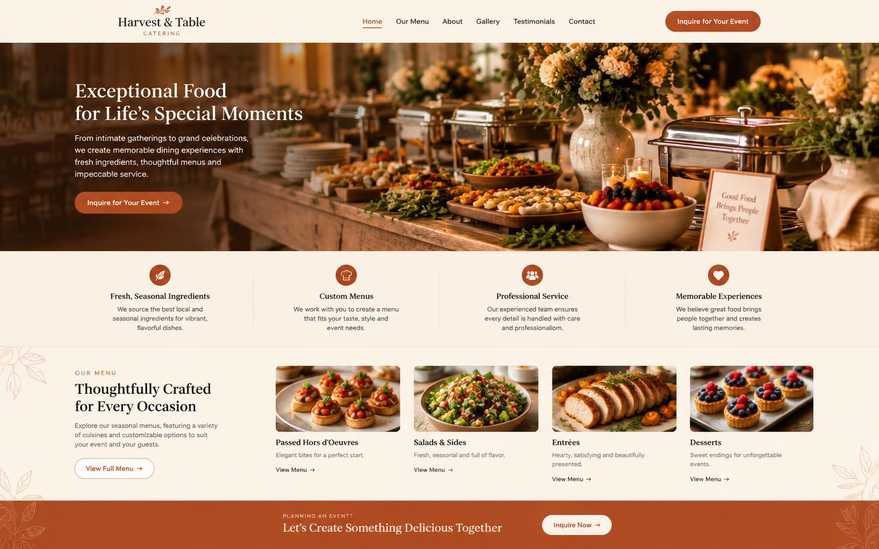 Catering Business Website Concept — desktop website preview for Restaurants & Catering