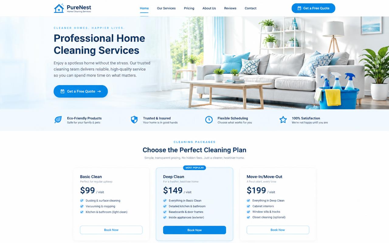 Cleaning Service Website Concept — desktop website preview for Cleaning Services